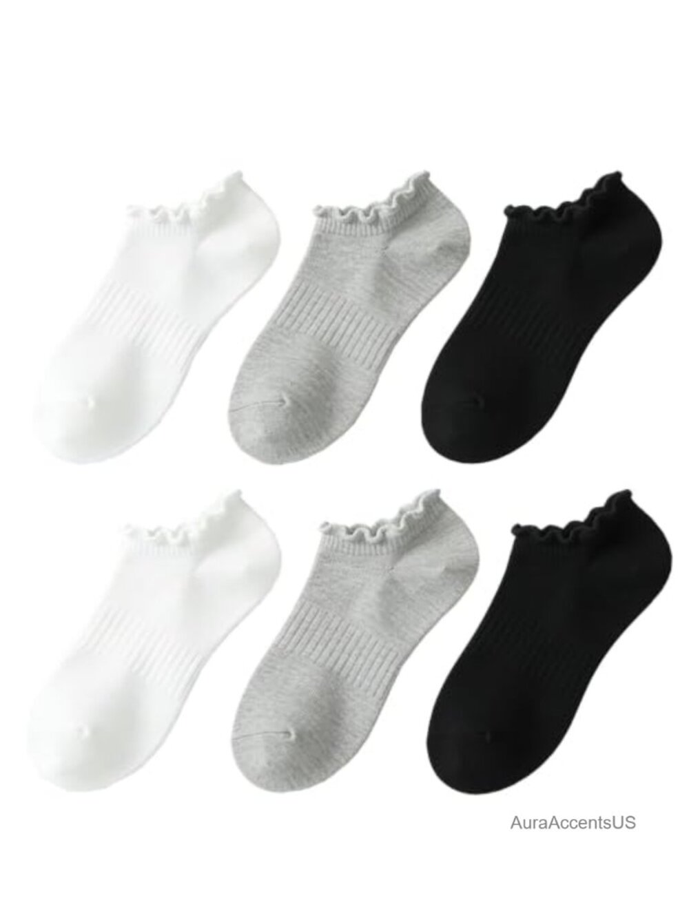 Womens No Show Low Cut Ruffle Ankle Socks 6 Pairs Non Slip Cotton